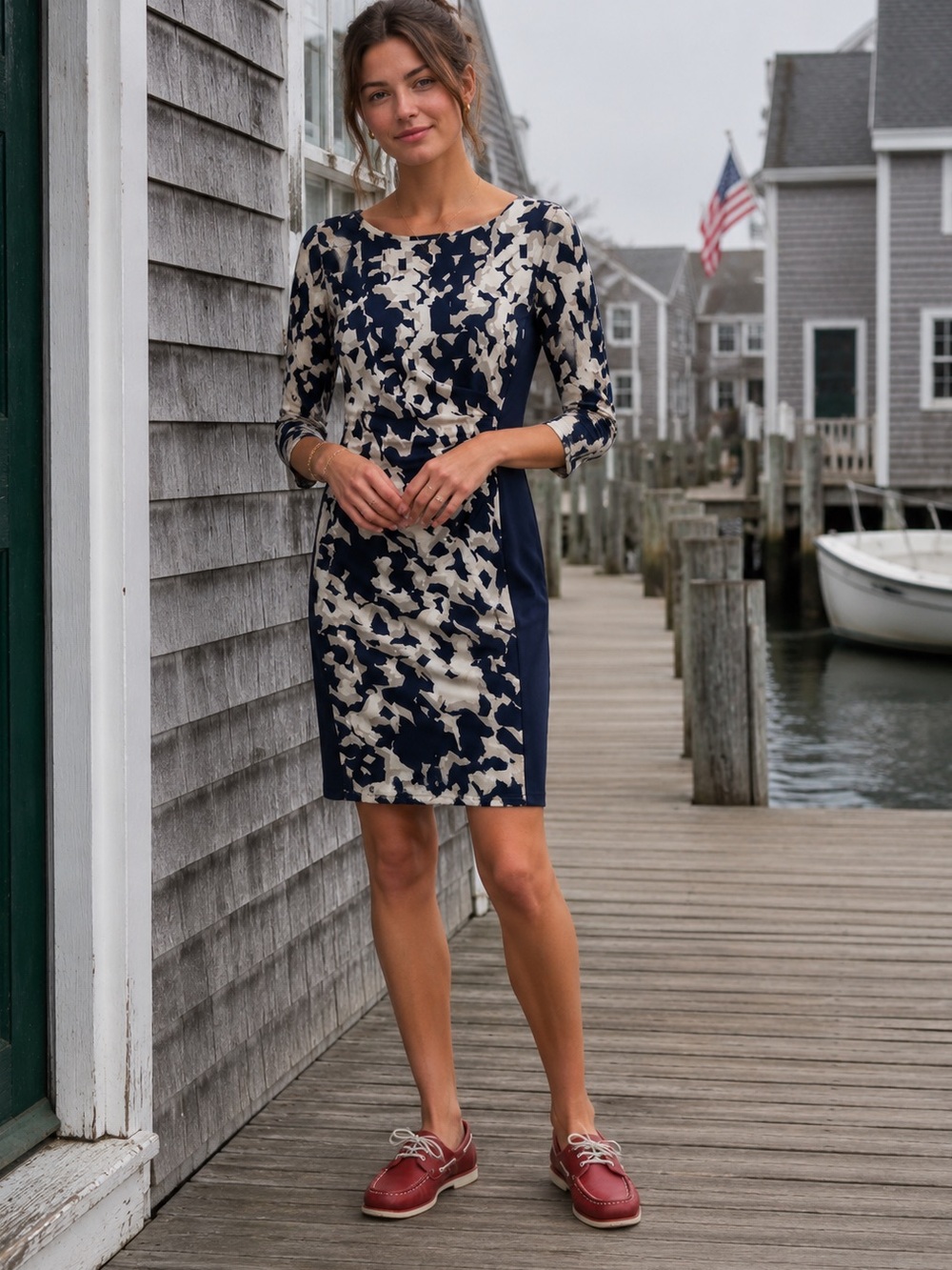 Lauren Ralph Lauren Dress Crew Neck Gathered Side New England summer